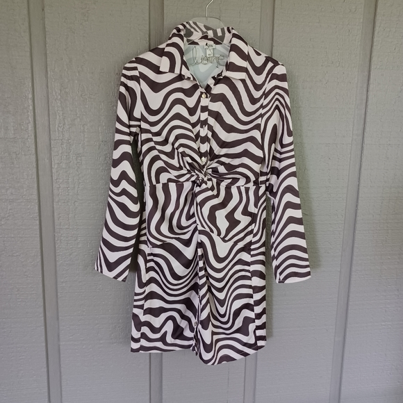 River Island Swirl Wavy Cream Brown Shirt Dress 6 See Pics for SmallDefects NWOT - Picture 2 of 16